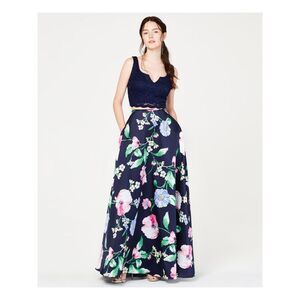 NWT CITY STUDIO Womens Navy Lace Sleeveless Prom Top 0